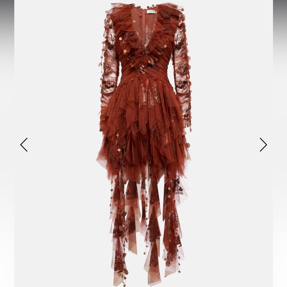 Zimmermann KALEIDOSCOPE STARGAZER HANDKERCHIEF MINI DRESS IN MOCHA size AU 2